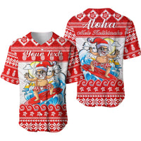 Custom Personalised Hawaii Christmas Baseball Jersey Surfing Santa Mele Kalikimaka Polynesian LT14 Red - Polynesian Pride