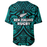 New Zealand Silver Fern Rugby Baseball Jersey All Black Turquoise NZ Maori Pattern LT13 - Polynesian Pride