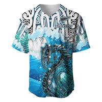 (Custom Personalised) Manaia Maori Baseball Jersey Fern Aotearoa Blue Waves LT13 Blue - Polynesian Pride