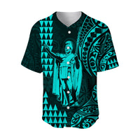 (Custom Text and Number) Hawaii Day Kakau Baseball Jersey Proud To Be Hawaiian Turquoise King Kamehameha and Kanaka Maoli LT13 - Polynesian Pride