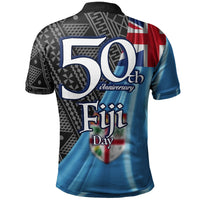 Fiji Polo Shirt Levuka Fiji Day 50th Anniversary With Tapa Patterns - Polynesian Pride