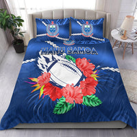 Samoa Rugby Bedding Set Manu Samoa Polynesian Hibiscus Blue Style LT14 - Polynesian Pride