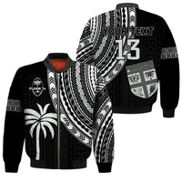 (Custom Text and Number) Fiji Rugby Sevens Bomber Jacket Fijian 7s Tapa Polynesian LT13 Unisex Black - Polynesian Pride
