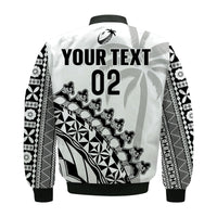 (Custom Text And Number) Fiji Rugby Bomber Jacket Fijian Cibi Dance Tapa Pattern White LT14 - Polynesian Pride
