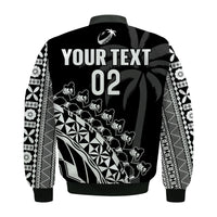 (Custom Text And Number) Fiji Rugby Bomber Jacket Fijian Cibi Dance Tapa Pattern Black LT14 - Polynesian Pride