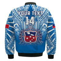 (Custom Text And Number) Samoa Rugby Bomber Jacket Personalise Toa Samoa Polynesian Pacific Blue Version LT14 - Polynesian Pride