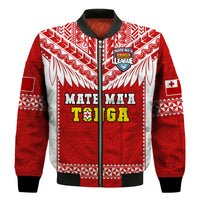(Custom Text And Number) Tonga Rugby Bomber Jacket Mate Maa Tonga Pacific Ngatu White LT14 - Polynesian Pride