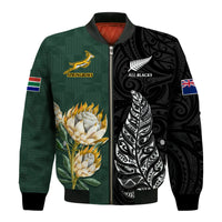 South Africa Protea and New Zealand Fern Bomber Jacket Rugby Go Springboks vs All Black LT13 - Polynesian Pride
