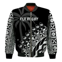 Fiji Rugby Bomber Jacket Fijian Cibi Dance Tapa Pattern Black LT14 - Polynesian Pride