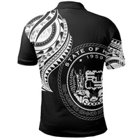 Hawaii Polo Shirt Hawaii Tatau White Patterns With Coat Of Arms - Polynesian Pride