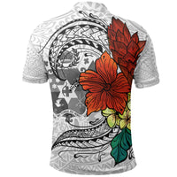 Tonga Polo Shirt Tropical Flowers White Patterns Style - Polynesian Pride
