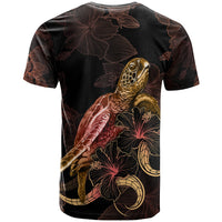 Pohnpei Polynesian T shirt Turtle With Blooming Hibiscus Gold - Polynesian Pride