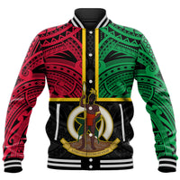 (Custom Personalised) Vanuatu Baseball Jacket Tribal Vanuatu Coat Of Arms Flag Style LT9 Unisex Black - Polynesian Pride