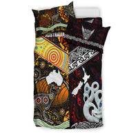 New Zealand Maori Aotearoa And Australia Aboriginal Bedding Set Together - Red LT8 - Polynesian Pride