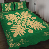 Hawaiian Quilt Maui Plant And Hibiscus Pattern Quilt Bed Set - Beige Green - AH - Polynesian Pride