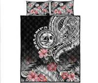 Vanuatu Malampa Province Quilt Bed Set Hibiscus Tribal Polynesian Tattoo Ver Black LT9 Black - Polynesian Pride