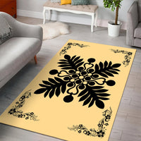 Hawaiian Quilt Maui Plant And Hibiscus Pattern Area Rug - Black Beige - AH - Polynesian Pride