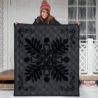 Hawaiian Quilt Maui Plant And Hibiscus Premium Quilt - Black Gray - AH - Polynesian Pride