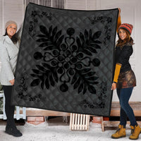 Hawaiian Quilt Maui Plant And Hibiscus Premium Quilt - Black Gray - AH - Polynesian Pride