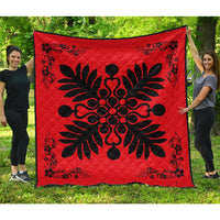 Hawaiian Quilt Maui Plant And Hibiscus Premium Quilt - Black Red - AH Black - Polynesian Pride