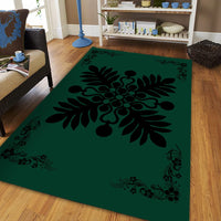 Hawaiian Quilt Maui Plant And Hibiscus Pattern Area Rug - Black Sacramento - AH - Polynesian Pride