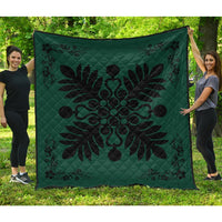 Hawaiian Quilt Maui Plant And Hibiscus Premium Quilt - Black Sacramento - AH Black - Polynesian Pride