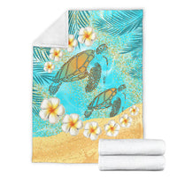 Hawaii Turtle Plumeria Summer Premium Blanket - Sea Style - AH - Polynesian Pride