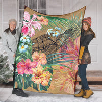 Hawaii Turtle Hibiscus Polynesian Gold Premium Blanket - Moon Style - AH - Polynesian Pride