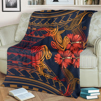 Hawaii Couple Shark Hibiscus Polynesian Premium Blanket - Mina Style - AH White - Polynesian Pride