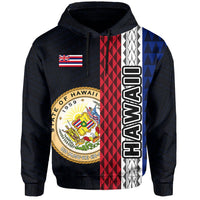 Polynesian Kakau Hawaii Flag Seal of Hawaii Hoodie Blue - Polynesian Pride