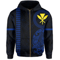 Polynesian Kakau Kanaka Flag of Hawaii Zip Hoodie Blue - Polynesian Pride