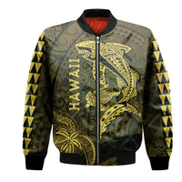Hawaii Bomber Jacket Shark and Turtle Mix Kakau Gold LT9 Unisex Gold - Polynesian Pride