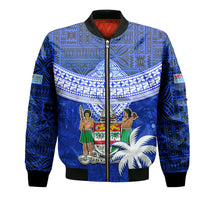 Fiji Coat Of Arms Bomber Jacket Polynesian Tapa Palm Tree LT9 Unisex Blue - Polynesian Pride