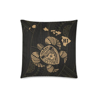 Hawaiian Map Turtle Ohana Hibiscus Kakau Polynesian Pillow Cover - Gold One Size Zippered Pillow Case 18"x18"(Twin Sides) Gold - Polynesian Pride