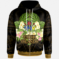 Cook Islands Zip Hoodie Polynesian Gold Patterns Collection Unisex Black - Polynesian Pride