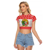 Hawaii Christmas Raglan Cropped T Shirt Kanaka Polynesian Santa Claus Mele Kalikimaka LT14 Female Red - Polynesian Pride