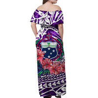 Samoa Off Shoulder Long Dress Hibiscus and Turtles Purple LT13 - Polynesian Pride