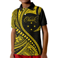 Custom Chuuk Polo Shirt Federated States of Micronesia Gold Wave Style LT9 Kid Gold - Polynesian Pride