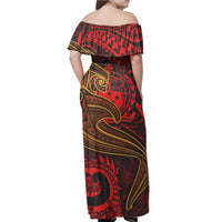 Samoa Matching Dress and Hawaiian Shirt Polynesian Red Shark - Polynesian Pride