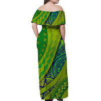 Cook Islands Women Off Shoulder Long Dress Artsy Style - Green LT9 - Polynesian Pride