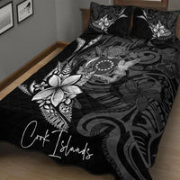 Cook Islands Quilt Bed Set - Fish With Plumeria Flowers Style Black - Polynesian Pride