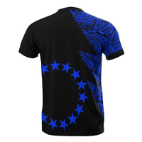 Cook Islands Custom T Shirt Polynesian Pattern Blue Style - Polynesian Pride