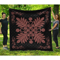 Hawaiian Quilt Maui Plant And Hibiscus Premium Quilt - Coral Black - AH Coral - Polynesian Pride