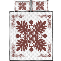 Hawaiian Quilt Maui Plant And Hibiscus Pattern Quilt Bed Set - Coral White - AH Coral - Polynesian Pride