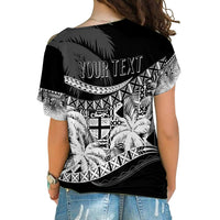 Personalised Fiji Day Cross Shoulder Shirt Flying Fijians Masi Kesa Style - Black LT7 - Polynesian Pride