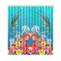 Three Turtle And Hibiscus Window Curtain( Two Piece) Blue One Size 50"x108"(Two Piece) Blue - Polynesian Pride