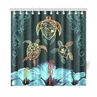 Hawaii Map Turtle Hibiscus Polynesian Luxury Shower Curtain - Honu Ohana - Polynesian Pride