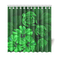 Hawaiian Map Turtle Hibiscus Green Vintage Shower Curtain - Polynesian Pride
