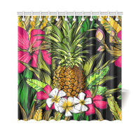 Hawaii Tropical Flowers Pineapple Shower Curtain 177 x 172 (cm) Black - Polynesian Pride