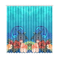 Window Curtain( Two Piece) Hibiscus Polynesian 2 One Size 52"x108"(Two Piece) Blue - Polynesian Pride